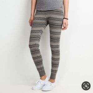 ROOTS fair isle striped knit sweater leggings warm grey xs